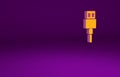 Orange USB cable cord icon isolated on purple background. Connectors and sockets for PC and mobile devices. Minimalism Royalty Free Stock Photo