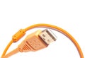Orange USB cable isolated on white background Royalty Free Stock Photo