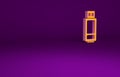 Orange USB flash drive icon isolated on purple background. Minimalism concept. 3d illustration 3D render Royalty Free Stock Photo