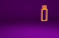 Orange USB flash drive icon isolated on purple background. Minimalism concept. 3d illustration 3D render Royalty Free Stock Photo