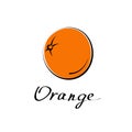 Orange vector cartoon flat illustration. Citrus mandarine tangerine, clementine sign. Fruit and vegetable logo Royalty Free Stock Photo