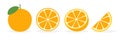 Orange vector flat slice icon. Orange fruit vitamin C segment half illustration, cartoon clementine Royalty Free Stock Photo