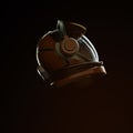 Orange vilntage style dieselpunk space cosmonaut astronaut helmet floating in dsrk space. space loneliness 3d concept