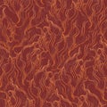 Orange on vinous waves and curves seamless pattern