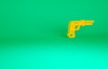 Orange Vintage pistols icon isolated on green background. Ancient weapon. Minimalism concept. 3d illustration 3D render Royalty Free Stock Photo