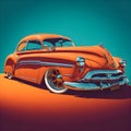 Orange vintage retro car illustration background, automotive banner with copy space text