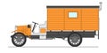 Orange vintage service truck with open cab. Vector image