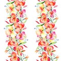 Orange violas bouquet floral botanical flowers. Watercolor background illustration set. Seamless background pattern.