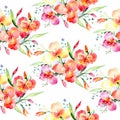 Orange violas bouquet floral botanical flowers. Watercolor background illustration set. Seamless background pattern.