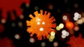 Orange Virus ball in bokeh background scene.