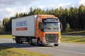 Orange Volvo FH 420 Semi Trailer on Motorway