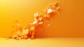 Orange wall exploding into geometric shapes: abstract destruction concept