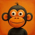 Vibrant Monkey Portrait: Playful Caricature On Canvas Texture