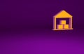 Orange Warehouse icon isolated on purple background. Minimalism concept. 3d illustration 3D render