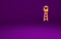 Orange Watch tower icon isolated on purple background. Prison tower, checkpoint, protection territory, state border Royalty Free Stock Photo