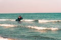 Orange water skijet. Waves foam at Black Sea 2021 season Royalty Free Stock Photo