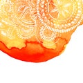 Orange watercolor brush wash with white hand drawn Royalty Free Stock Photo