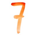 Orange watercolor numbers