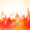 Orange watercolor painted autumn foliage background Royalty Free Stock Photo