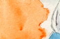 Orange watercolor paint on paper texture with pencil marks Royalty Free Stock Photo