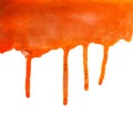 Orange watercolor stains texture with drib. Abstract hand painting background on white. Royalty Free Stock Photo