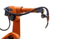 Orange Welding Robot Arm for automation metal weld industry factory isolated on white Royalty Free Stock Photo