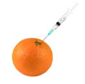 Orange On A White Background In Which Enter Gmo And Nitrates, Close-Up Royalty Free Stock Photo