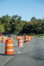 Orange and White Barrels in Traffic Lane Royalty Free Stock Photo
