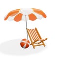 Orange White Beach Lounger Parasol and Ball Royalty Free Stock Photo