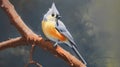 Yellow Bird Perched On Twig: Hyperrealistic Oil Painting