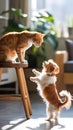Orange and White Cat and Brown Dog Playing in Sunlit Indoor Scene Royalty Free Stock Photo