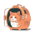 an orange and white cat sitting inside of an orange and white cat carrier with a white cat inside of it\'s cage and a white