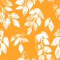 Orange and white distressed autumn leaves grunge seamless pattern, vector