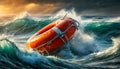 Orange and White Lifebuoy on the Stormy Sea - Generative Ai Royalty Free Stock Photo