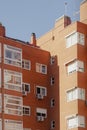 orange and white old house in madrid with strong lights and shadows Royalty Free Stock Photo