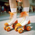 Orange and white retro roller skate. Generative Ai