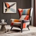 Modern American Wing Chair With Colorful Fabrics