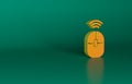 Orange Wireless computer mouse icon isolated on green background. Optical with wheel symbol. Minimalism concept. 3D