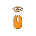 Orange Wireless computer mouse system icon isolated on white background. Internet of things concept with wireless