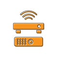 Orange Wireless multimedia and TV box receiver and player with remote controller icon isolated on white background