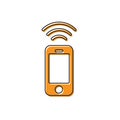 Orange Wireless smartphone icon isolated on white background. Vector