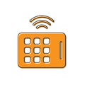 Orange Wireless tablet icon isolated on white background. Internet of things concept with wireless connection. Vector