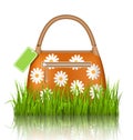 Orange woman spring bag with chamomiles flowers and sale label i
