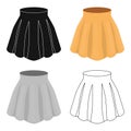 Orange women`s light summer skirt with pleats. Beautiful women`s summer clothing.Woman clothes single icon in cartoon Royalty Free Stock Photo