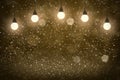 Orange wonderful bright glitter lights defocused light bulbs bokeh abstract background with sparks fly, festival mockup texture Royalty Free Stock Photo