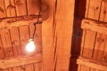 Orange wood ceiling with bulb
