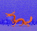 Orange wooden dragon toy in purple background, kids playground object, 3d Rendering Royalty Free Stock Photo