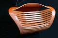 Orange wooden modern design seat made as prototype by students on Technical university of Zvolen, design department