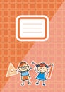 Orange workbook with name tag, vector icon