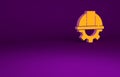 Orange Worker safety helmet and gear icon isolated on purple background. Minimalism concept. 3d illustration 3D render Royalty Free Stock Photo